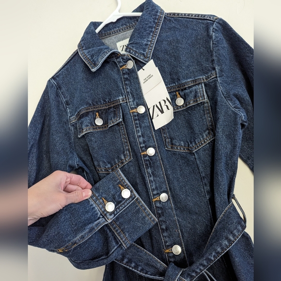 ZARA NEW DENIM Short DRESS Dark BLUE XS,S,M NWT LONG SLEEVES - Picture 7 of 7